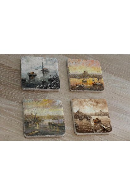 Istanbul Sights Natural Stone Coasters Set of 4 - Natural Stone Coasters