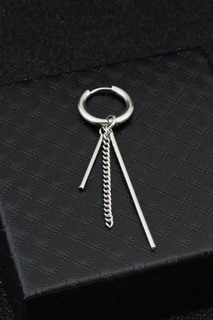 Unisex 316l Surgical Steel Dangle Chain and Bar Figured Hoop Earrings