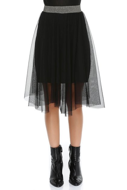 Women's Black Gold Belted Elastic Tulle Skirt Ek2349