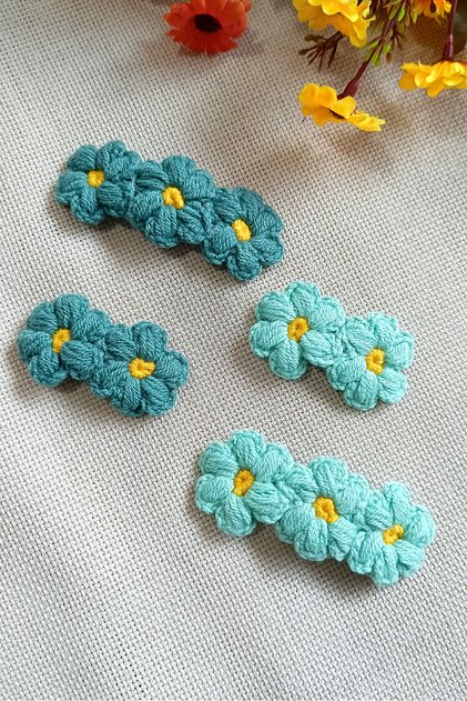 Snap Hair Clips Mother & Daughter Baby Set Set of 4 Green Turquoise / Baby Hair Clips - Girls' Hair Clips