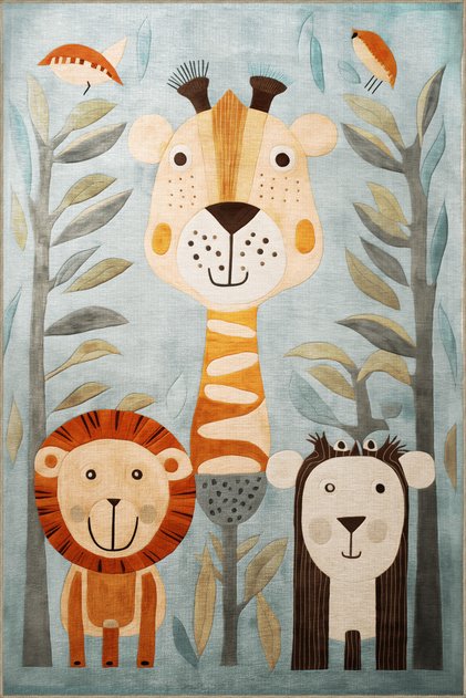 Dido 2 Collection Children's Carpet Theme Modern Decorative Carpet with Plant and Lion Pattern 3223