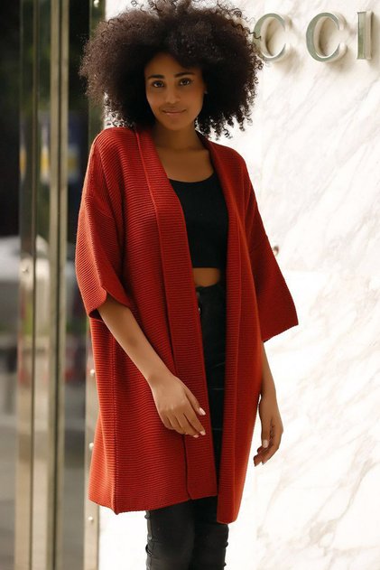 Folded Shawl Collar Wide Short Half Sleeve Long Pocketless Comfortable Loose Fit Seasonal Over-the-Knee Knitwear Cardigan