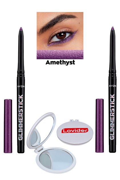 Glimmerstick Asansörlü Göz Kalemi Pırıltılı - Amethyst 2'li + Lovider Cep Aynası Hediye