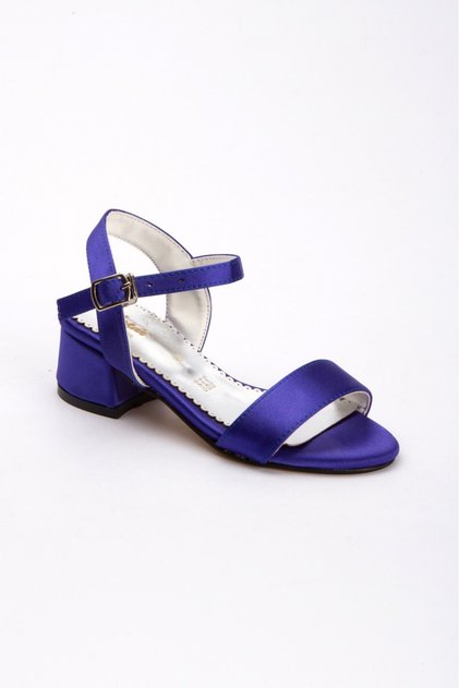 Cobalt Blue Satin Textured Faux Leather Girl's Evening Dress Heeled Shoes