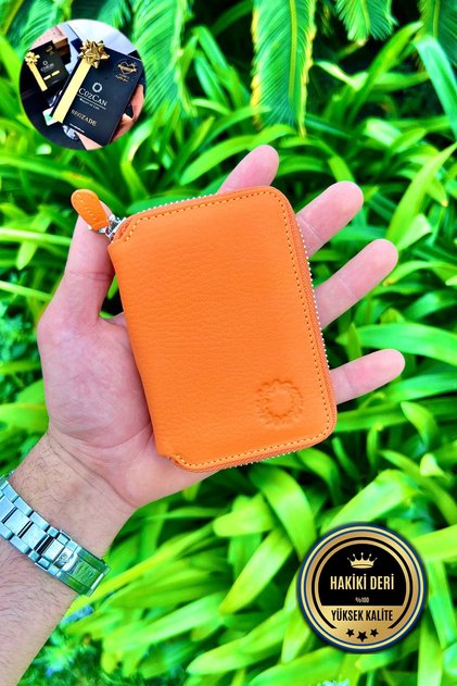 Turuncu Mini Petty Gerçek Hakiki Deri Cüzdan Unisex ( Sevgililer Günü Hediyesi ) (KADIN / ERKEK)