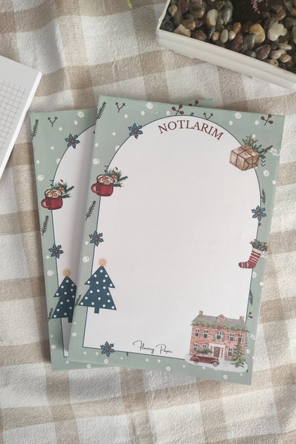 Yılbaşı Temalı Mavi Notepad A5 - Memopad, Bloknot, Defter, Not Kağıdı