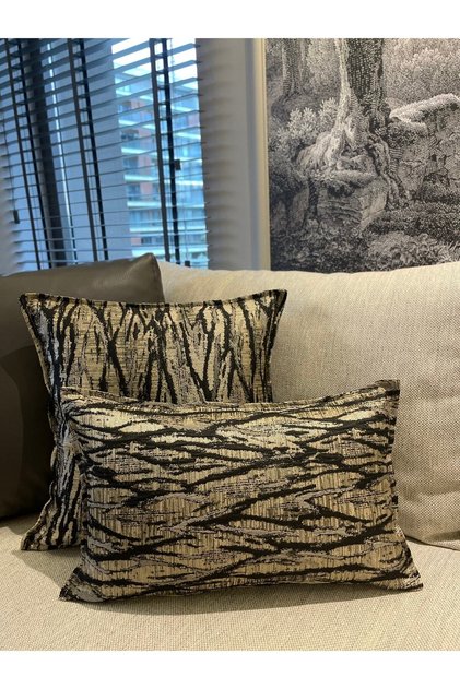 Black Gold Detailed Throw Pillow Case