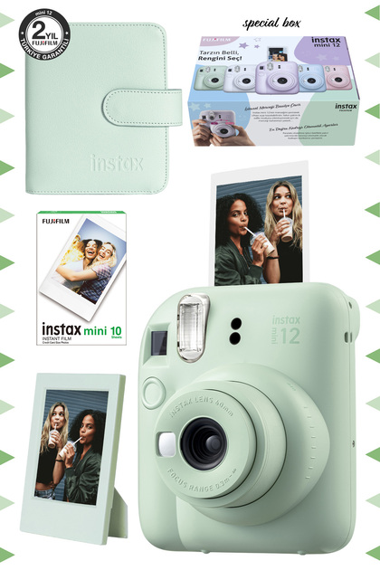 Fujifilm Instax mini 12 Yeşil Fotoğraf Makinesi-10'lu Film-Çerçeve