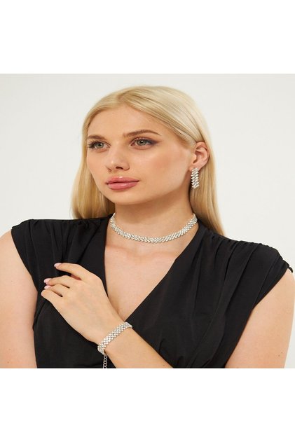 Cross string necklace earrings bracelet set