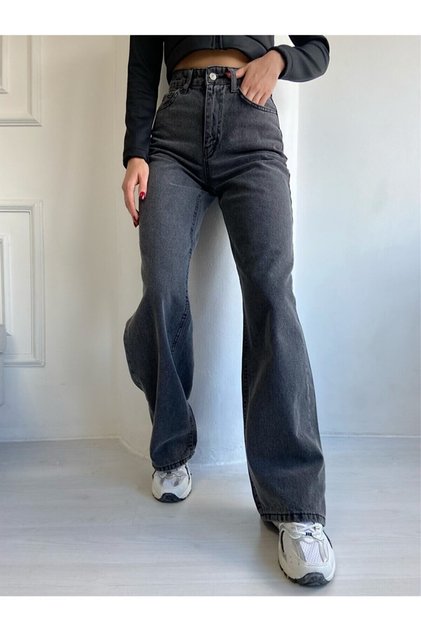 Flower Smoke Color Lycra High Waist Loose Jeans Wide Leg Jeans