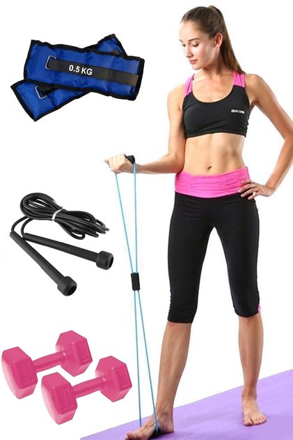 Pilates Set Exercise Resistance Band, 1 Kg Dumbbell Set, Hand Foot Weight Sand Bag, Jump Rope