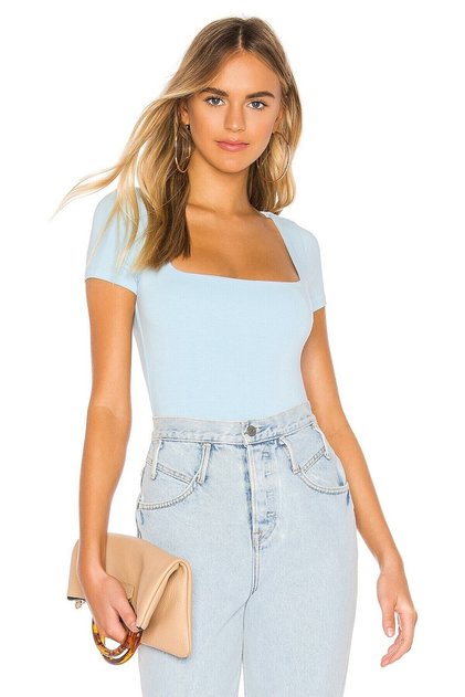Women's Baby Blue Short Sleeve Jersey Bodysuit