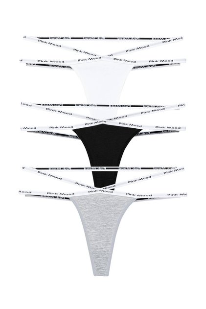 Çift İp Detaylı Pamuk Sexy Spor Tanga 3' lü Paket