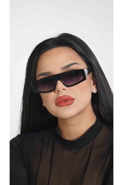 Women's Sunglasses Triangle Black Frame Black Glass