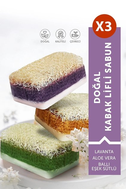 Natural Soap Handmade 3 Pcs Pumpkin Fiber Aloe Vera - Lavender - Honey Donkey Milk Soap