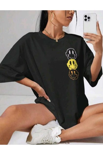 Black Triple face Printed Oversize T-shirt