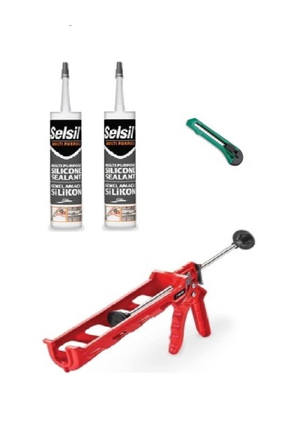 SOUDAL Şeffaf silikon seti 560 gr silikon 2 adet tabanca maket bıcağı