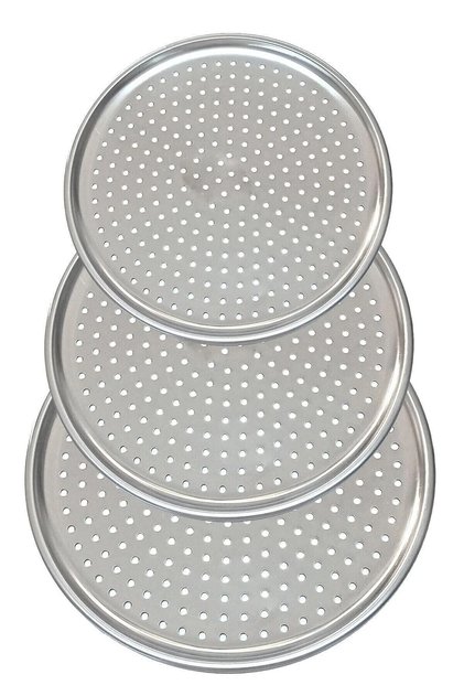 Set of 3 Lux Steel Perforated Pizza Tray 28-32-36