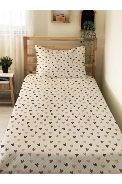 Heart Patterned Baby and Child Printed Single Pique Set 160 X 220 cm White