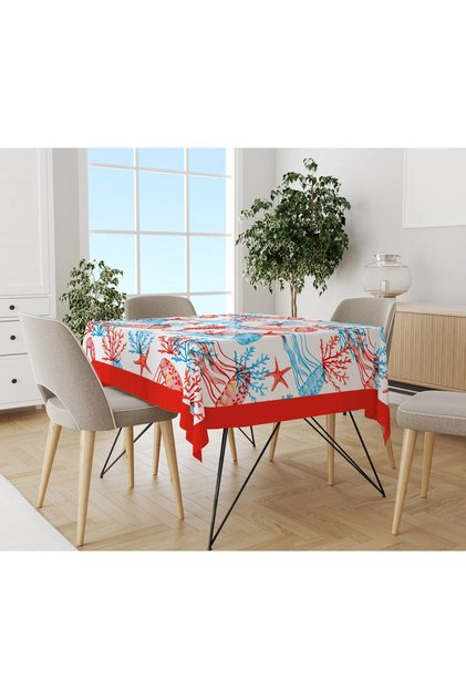 Sea Themed Printed Velvet Texture Tablecloth