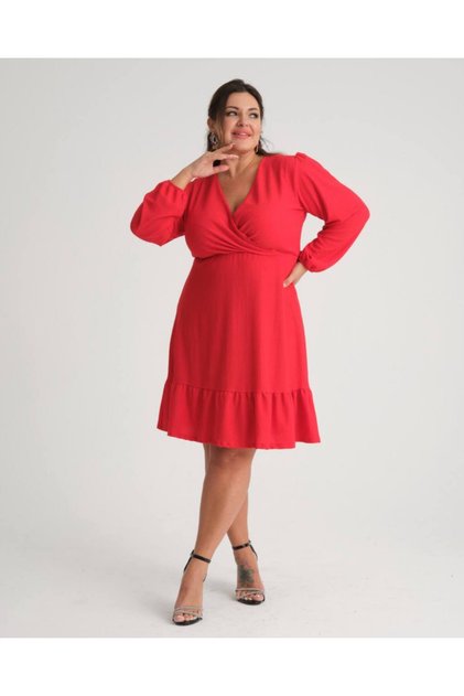 Women's Plus Size Double Breasted Collar Long Sleeve Dress 22015 Pink