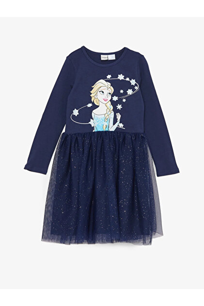 LC Waikiki Elsa Printed - Girl's Long Sleeve Crew Neck Dress- Trendyol