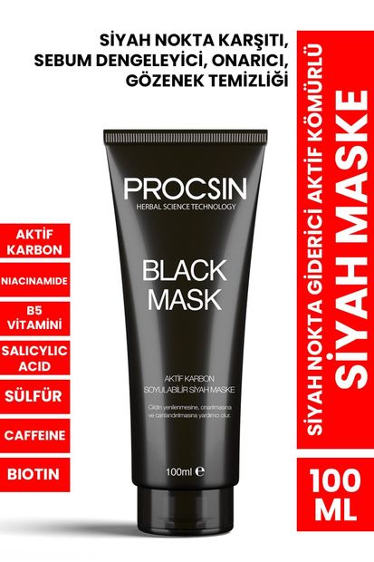 PROCSIN Siyah Nokta Giderici Aktif Kömürlü Siyah Maske 100ML - 1