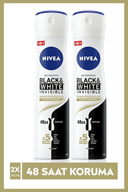 NIVEA Kadın Sprey Deodorant Black&white Invisible Ipeksi Pürüzsüzlük,48saat Koruma 150mlx2 - 1