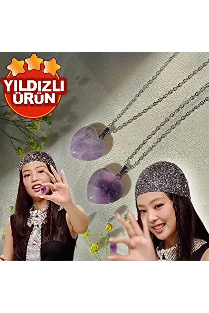 Elifsu Jewelry Ametist Kalın Kalpli Jennie Doğal Taş Kolye
