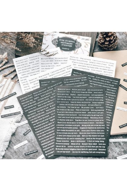 English Word Sentence Sticker Scrapbook Journal Scrapbooking (2 Black & 2 White 4 Sheets)