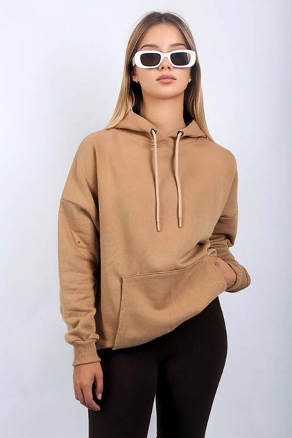 سويت شيرت بني كبير الحجم بغطاء للرأس SH114