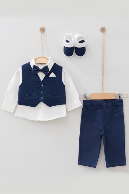 Baby Boy Classic Seersucker Tuxedo Set (Without Shoes) Newborn Luxury - Hospital Discharge and Mevlütlük Set