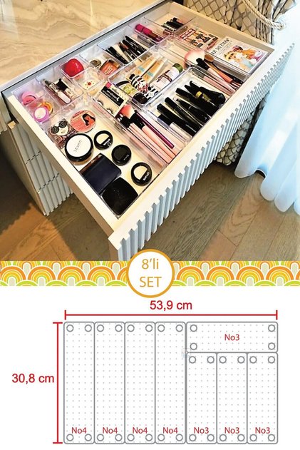 4+4= 8'li Dolap Çekmece Içi Düzenleyici Mutfak Banyo Takı Makyaj Ofis Dolap Yapboz
