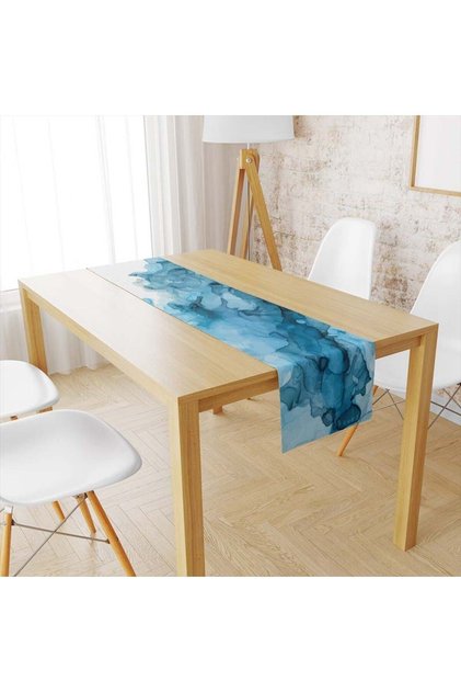Runner cu model fumuriu albastru cu textura de catifea 013