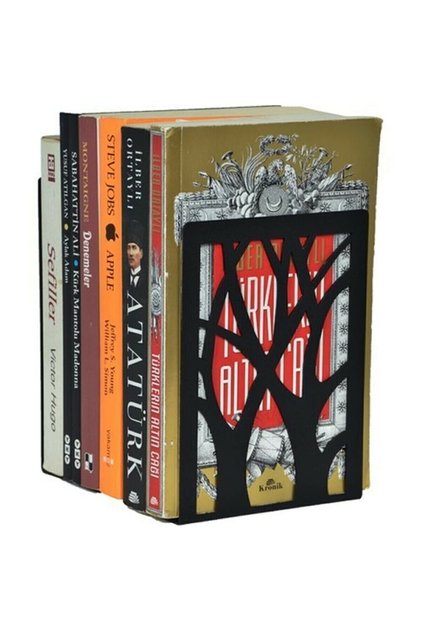 Metal Ağaç Desenli Kitap Desteği - Kitap Tutucu - Ev Ve Ofis Dekoratif Aksesuar( 2 Li Set) Siyah