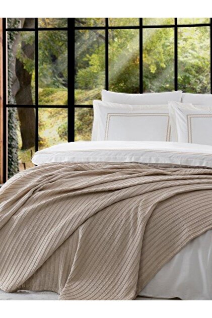 7 Piece Dowry Bedding Set with Bed Cover (Bridal Set) Natural Breeze Beige