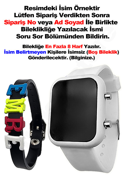 Çocuk Kol Saati İsme Özel Hediye Bileklik Dijital Su Geçirmez Kız Çocuk Erkek Çocuk Saatleri Siyah