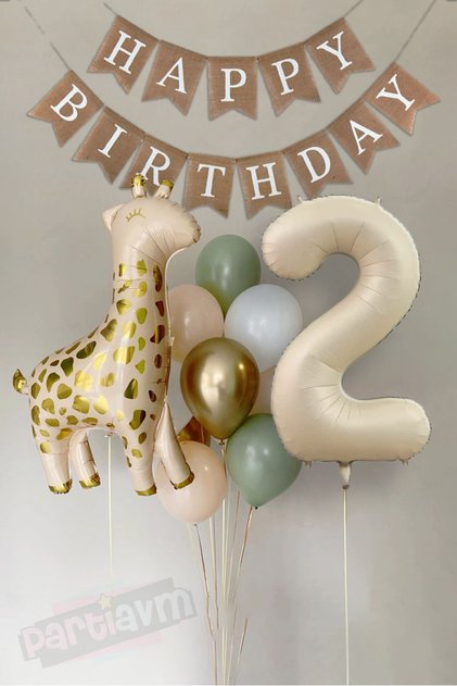 Beige Cream Number Balloon Soft Coffee Colors Giraffe Set Background Age Balloon Kraft Happy Birthday Banner