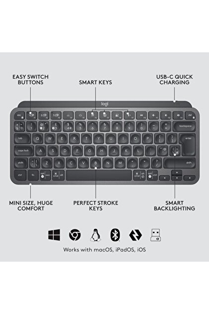logitech MX Keys Mini Combo Bolt Alıcılı Aydınlatmalı Kablosuz