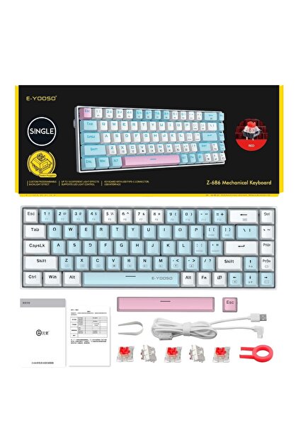e-yooso Z-686 Mini Mekanik Klavye Huano Red Switch Gamer Klavyesi