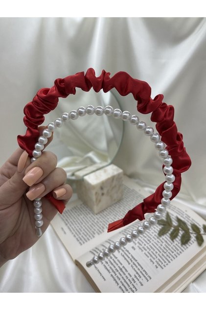 Red Gathered Pearl Crown Set
