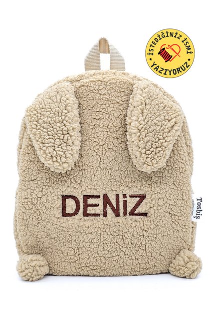 [ Istediğiniz Ismi Yazıyoruz ] Tavşan Bej 0 - 8 Yaş Anasınıfı Kreş Çocuk Okul / Sırt Çantası Peluş