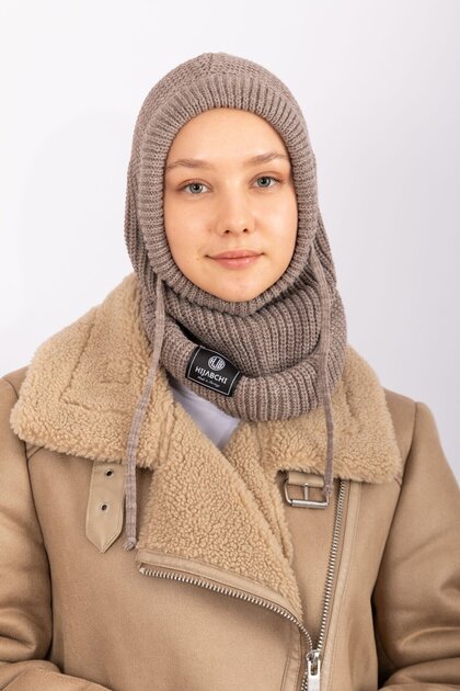 hijabchi Balaklava Knitwear Beret - Dark Mink- Trendyol