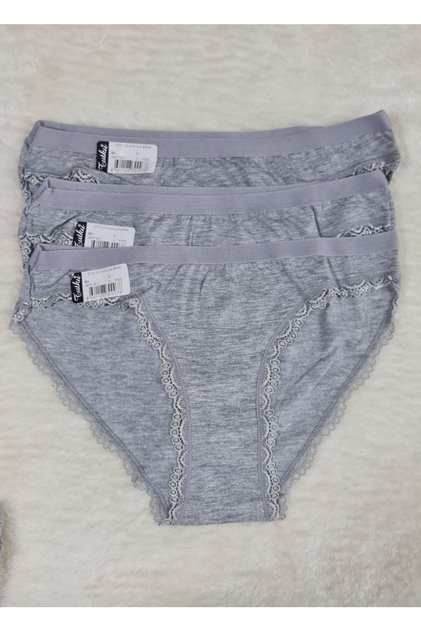 3'lü Paket Gri Paça Dantelli Işık Bikini Külot