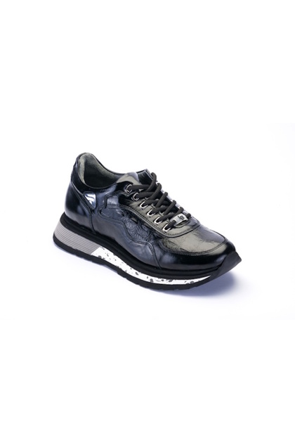 E-516 Siyah Cilt Deri Erkek Sneaker Ayakkabı