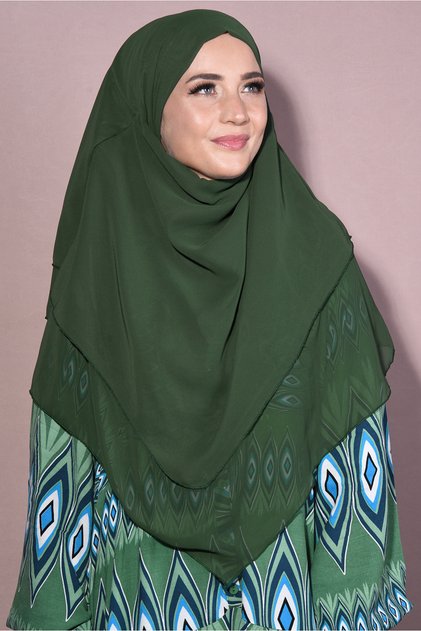 Hijab Medium Length Ready Chiffon Souffle Khimar Emerald Green