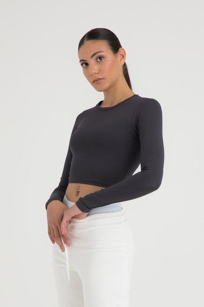 Soft Touch Round Neck Short Blouse Smoked