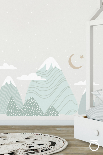 Bohem & Modern Stil, Dekoratif Bebek ve Çocuk Odası Karlı Dağlar Duvar Sticker