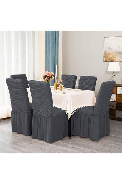 6 (PCS) Chair Cover with Wrinkled Skirt Lycra Elastic Washable Chair Cover 6 Pieces Anti-Acid