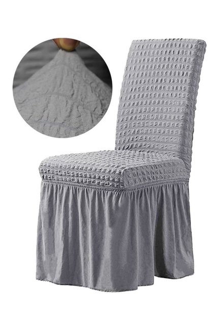 Chair Cover Lycra Elastic Washable Chair Cover with Ruffled Skirt 6Pcs Ruffled Gray